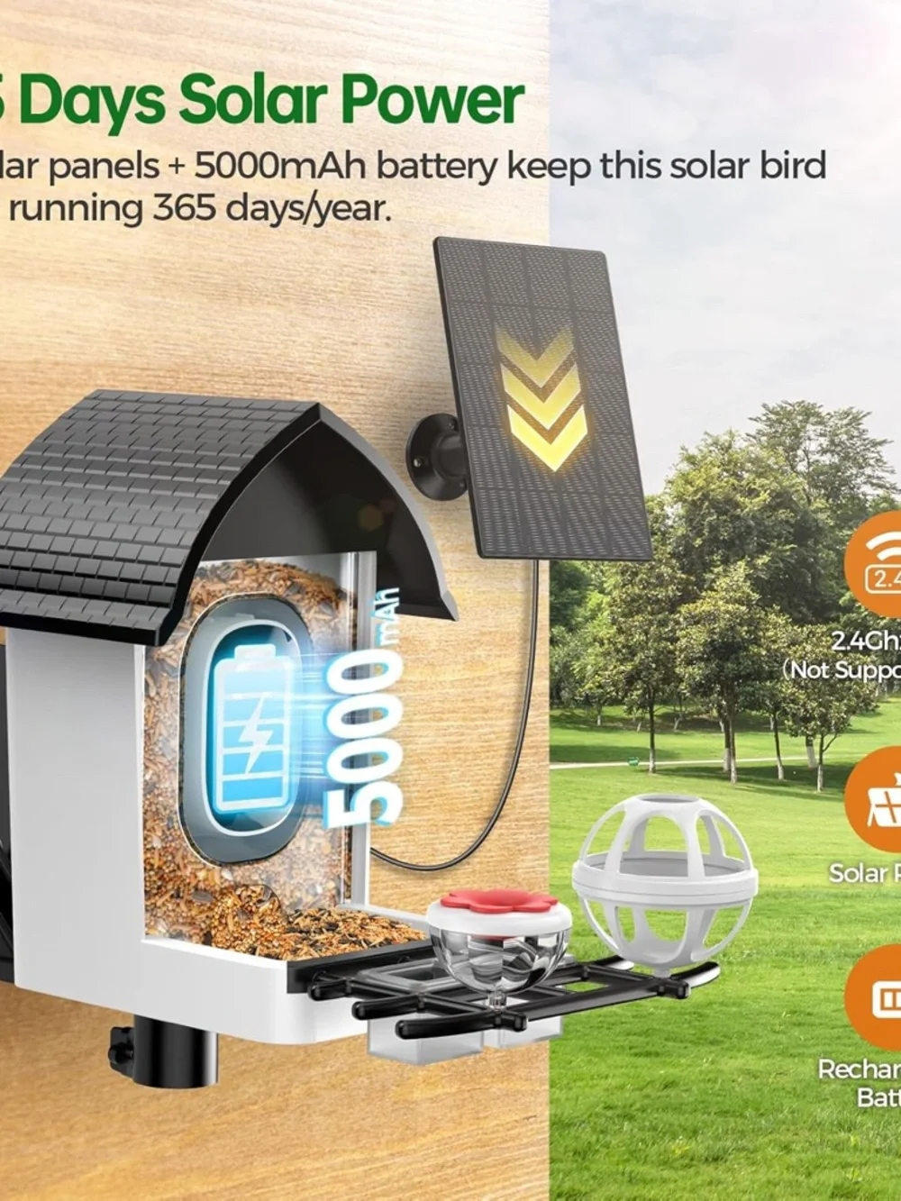 Smart Bird Feeder with Camera - Solar Powered Bird Watching Camera with 2K